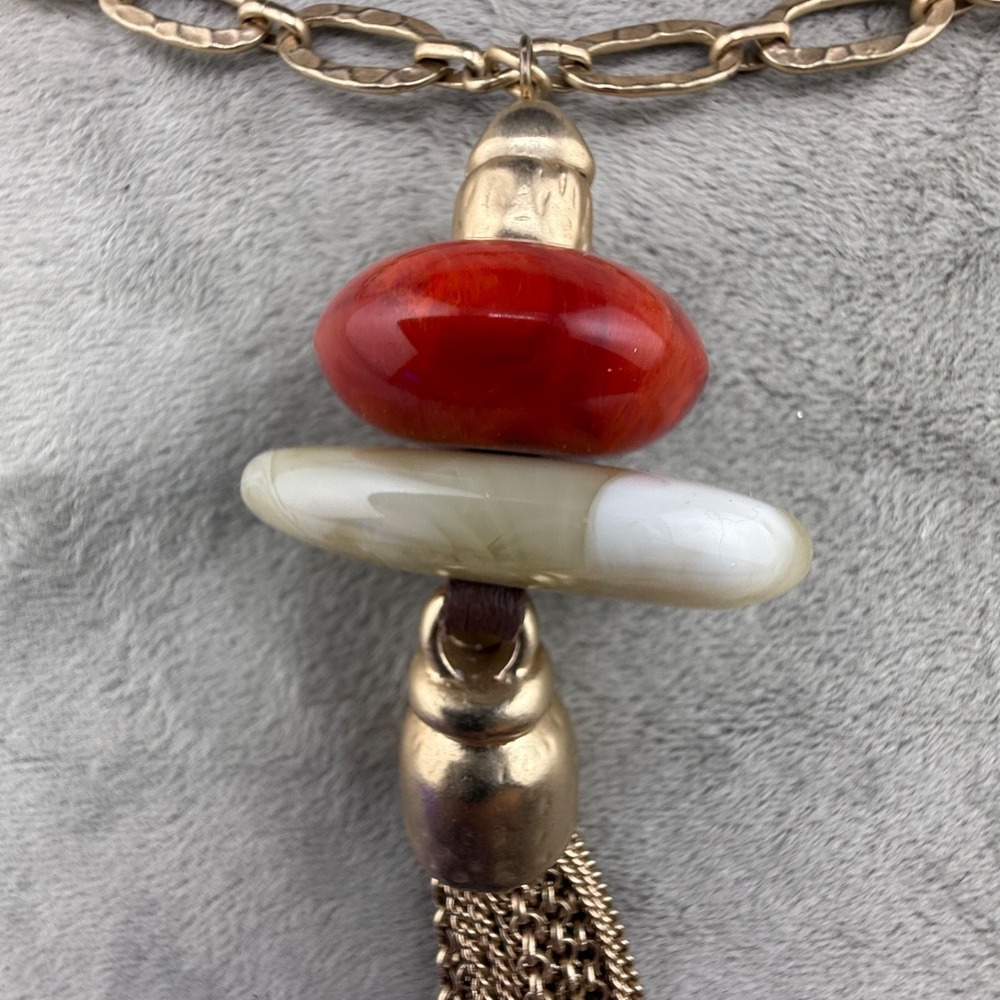 Chico’s Necklace Gold Tone Tassel Signed 36”